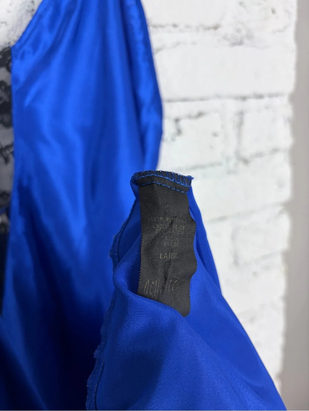 Delicates VTG Royal Blue Satin Black Lace Midi Slip Lingerie Nightie Dress Large - Picture 9 of 10